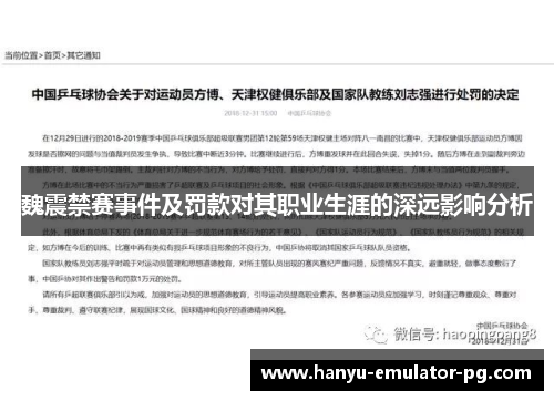 魏震禁赛事件及罚款对其职业生涯的深远影响分析